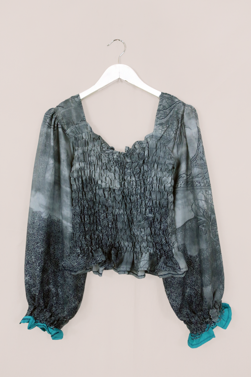 Pearl Top - Vintage Indian Sari - Textured Graphite Grey - Size S/M by All About Audrey