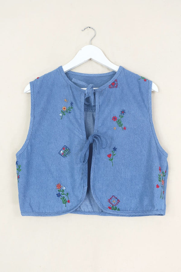 Willa Reclaimed Denim Waistcoat - Farmhouse Floral - Size M/L by All About Audrey