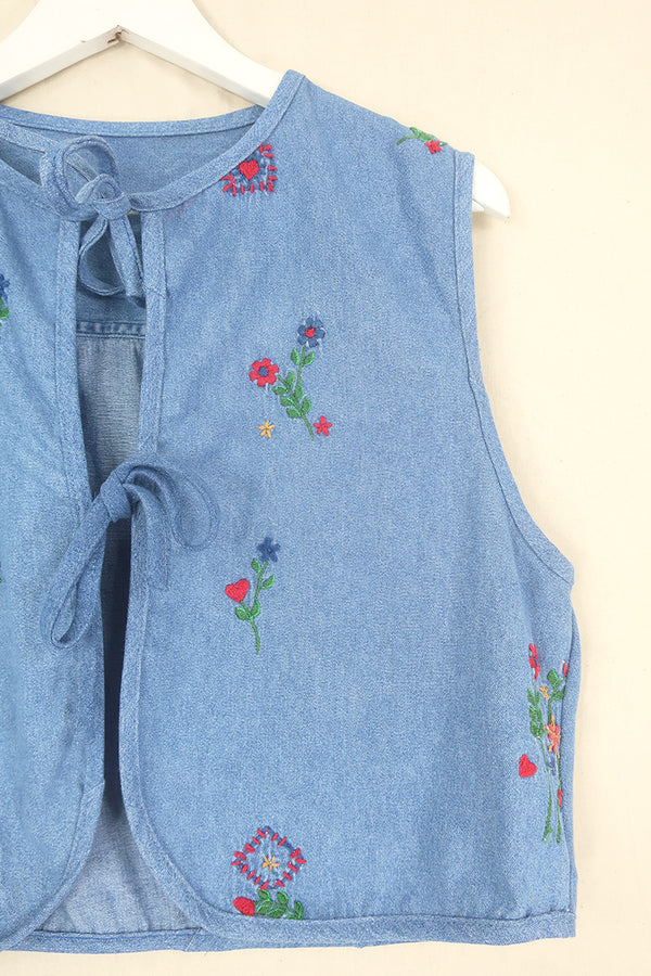 Willa Reclaimed Denim Waistcoat - Farmhouse Floral - Size M/L by All About Audrey