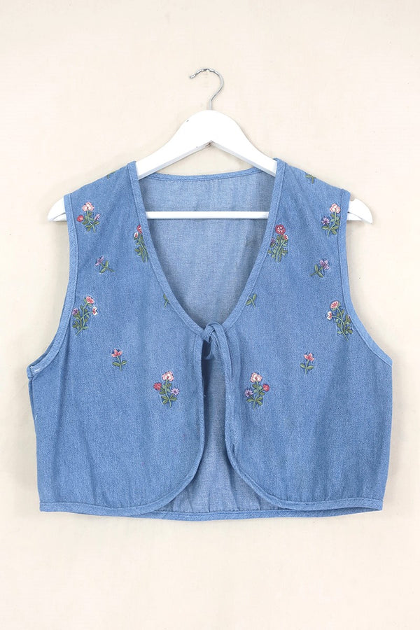 Willa Reclaimed Denim Waistcoat - Dusty Pink Blossom - Size S/M by All About Audrey