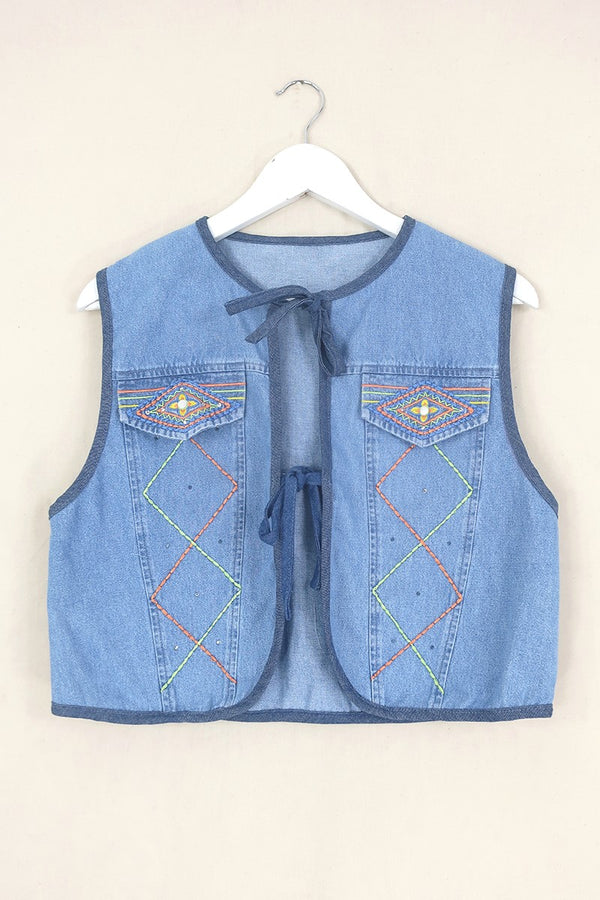 Willa Reclaimed Denim Waistcoat - Summer of Love - Size S/M by All About Audrey