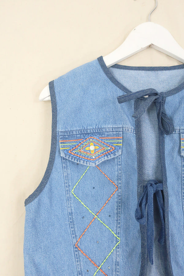 Willa Reclaimed Denim Waistcoat - Summer of Love - Size S/M by All About Audrey