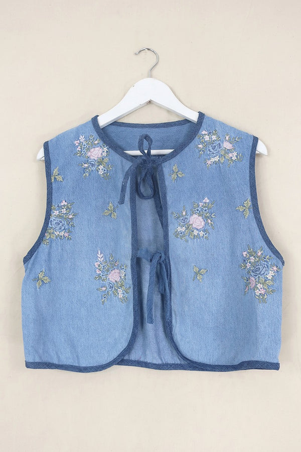 Willa Reclaimed Denim Waistcoat - Sun Faded Hydrangea - Size S/M by All About Audrey