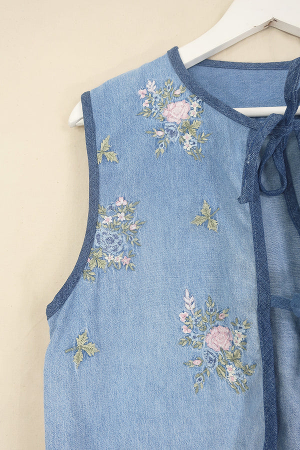 Willa Reclaimed Denim Waistcoat - Sun Faded Hydrangea - Size S/M by All About Audrey