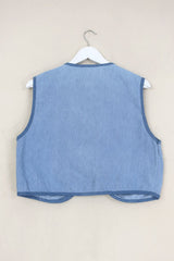 Willa Reclaimed Denim Waistcoat - Egyptian Tile Blue - Size M by All About Audrey