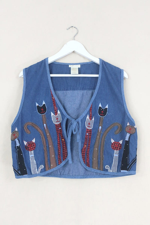 Willa Reclaimed Denim Waistcoat - The Cats Meow - Size M by All About Audrey