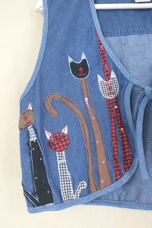 Willa Reclaimed Denim Waistcoat - The Cats Meow - Size M by All About Audrey