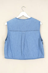 Willa Reclaimed Denim Waistcoat - Roses for Joyce - Size M by All About Audrey