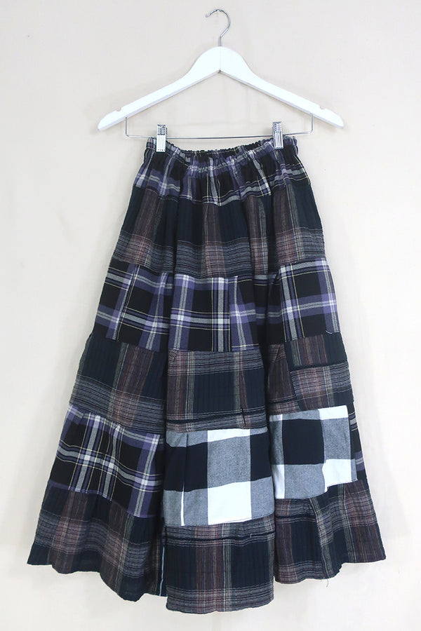 Adelaide Patchwork Maxi Skirt in Raven & Purple Plaid by All About 
Audrey