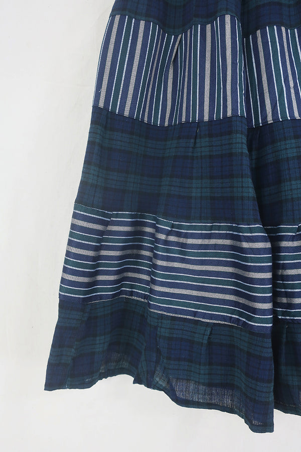 Adelaide Patchwork Maxi Skirt in Woman of the Woods Classic Green & Blue Tartan