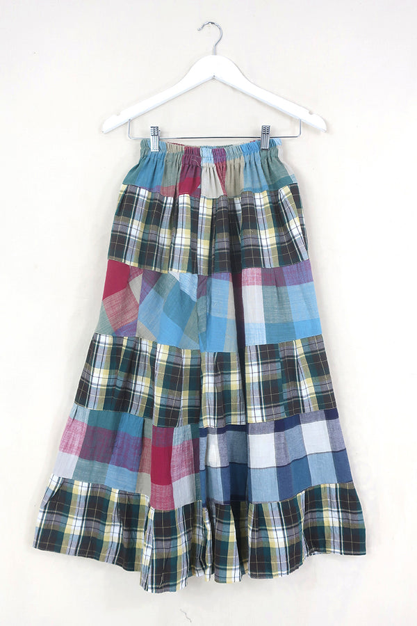 Adelaide Patchwork Maxi Skirt in Technicolour Tartan