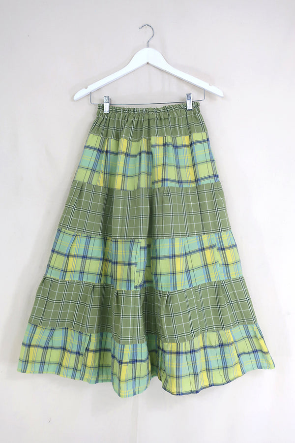 Adelaide Patchwork Maxi Skirt in Granny Smith Green Tartan by All About Audrey