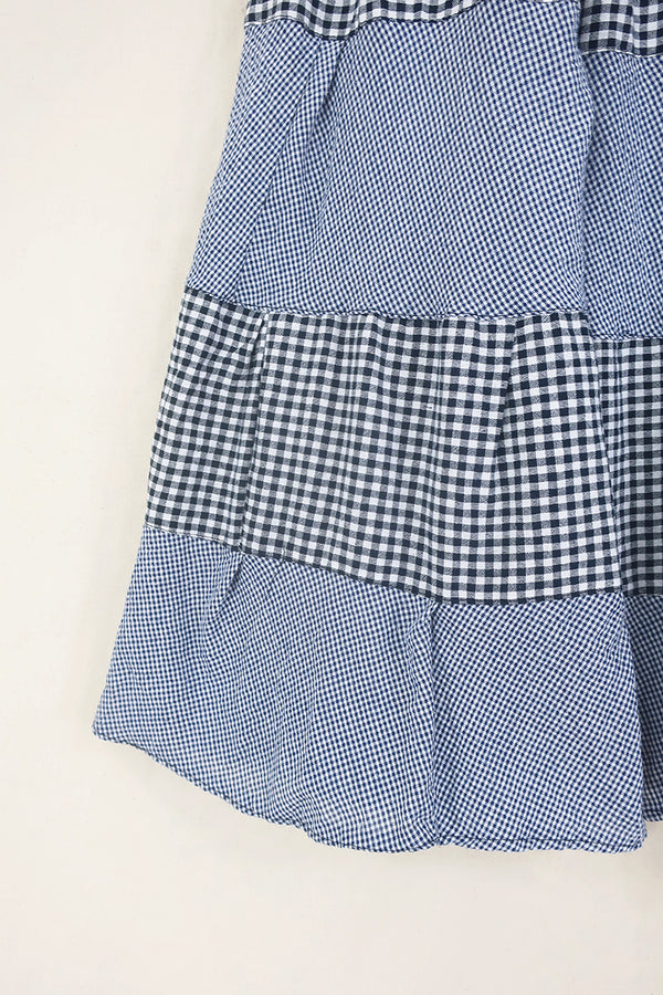 Adelaide Patchwork Maxi Skirt in School Blue & Black Gingham