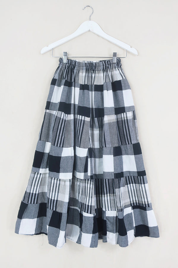 Adelaide Patchwork Maxi Skirt in Hot Goth Black & White Check