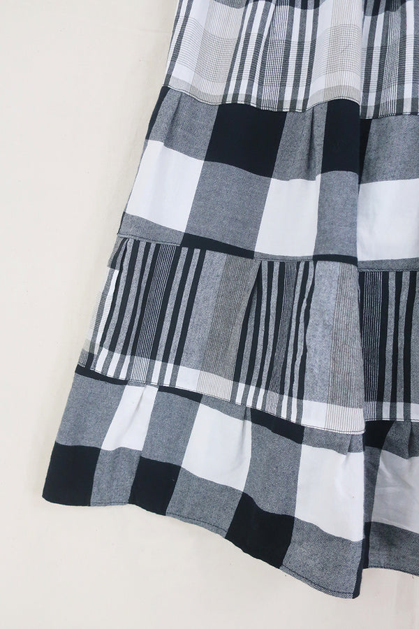 Adelaide Patchwork Maxi Skirt in Hot Goth Black & White Check