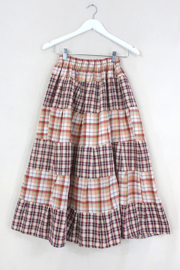 Adelaide Patchwork Maxi Skirt in Contrasting Plaid & Check