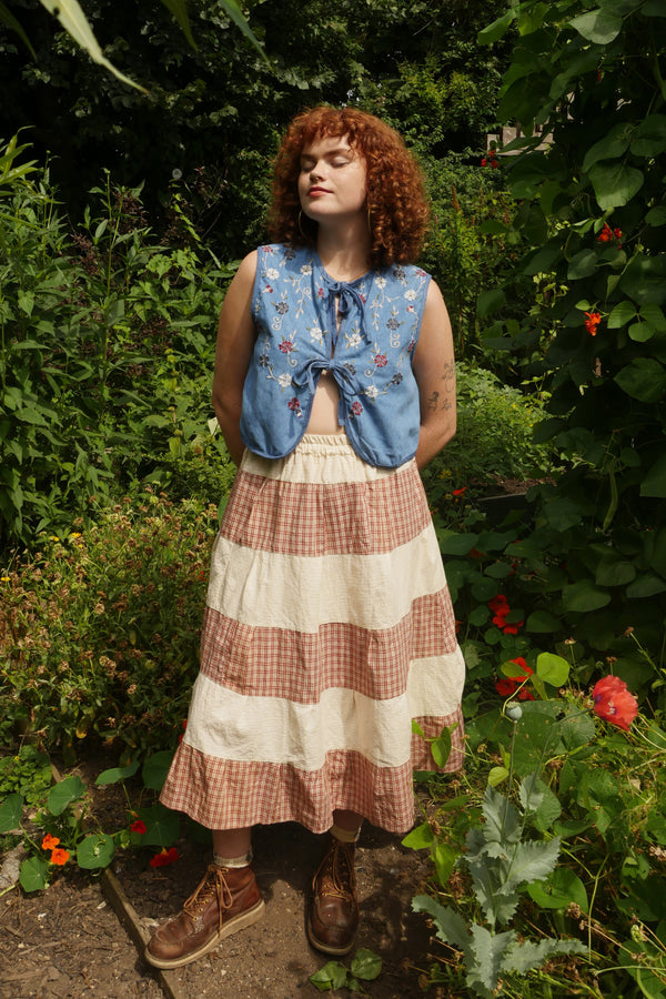 Adelaide Patchwork Maxi Skirt in Picnic Blanket Red & Cream by All About Audrey