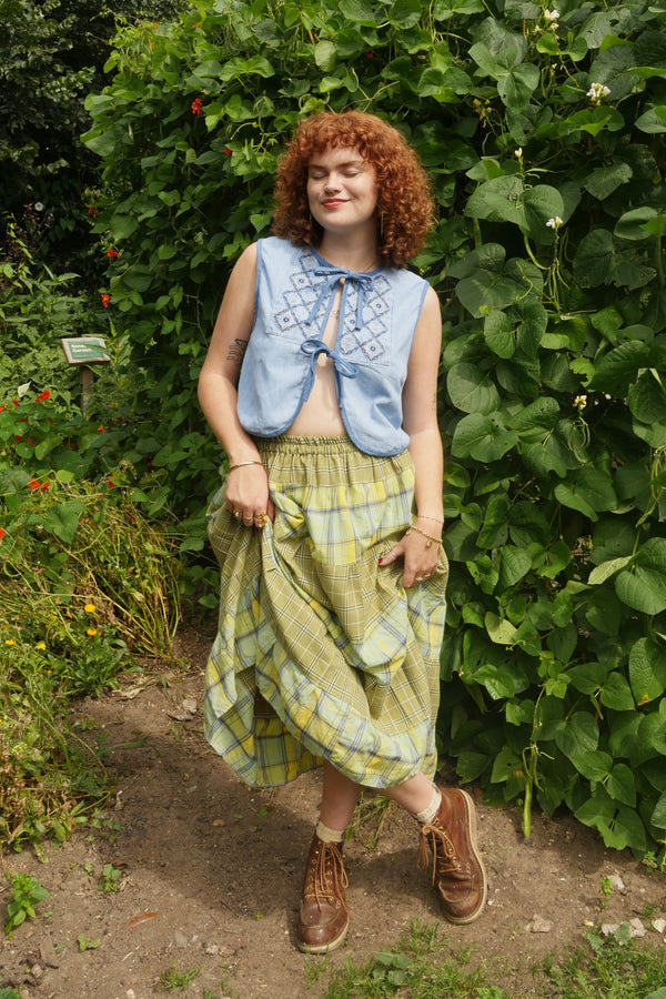 Adelaide Patchwork Maxi Skirt in Granny Smith Green Tartan by All About Audrey