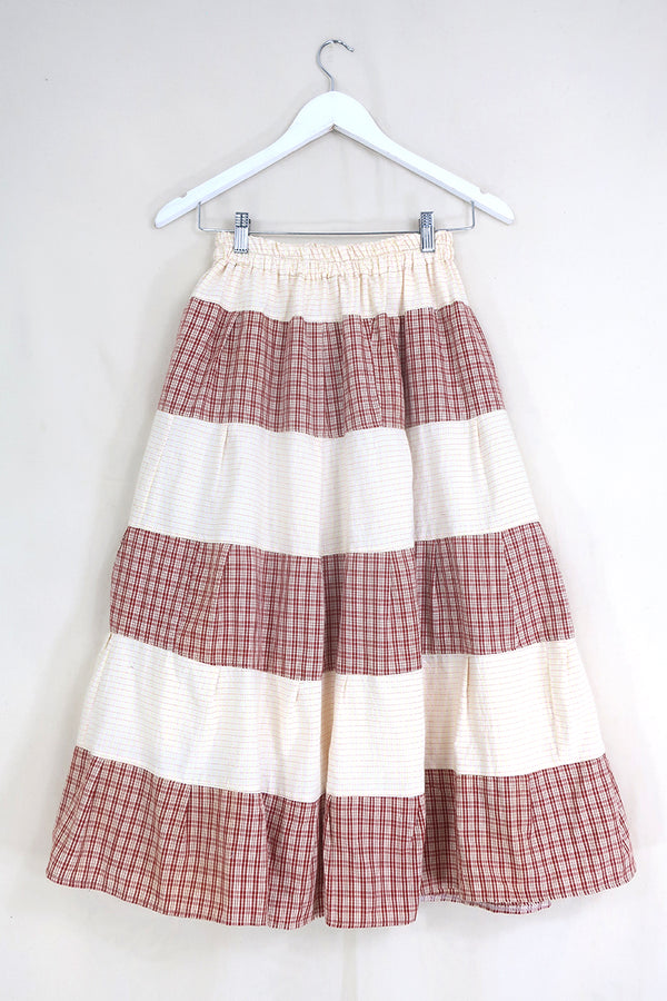 Adelaide Patchwork Maxi Skirt in Picnic Blanket Red & Cream by All About Audrey