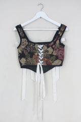 Antoinette Tapestry Corset in Baroque Black Rose by All About Audrey