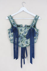 Antoinette Tapestry Corset in Iris Blue by All About Audrey