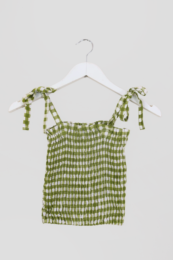 Rosa Ribbon Top in Apple Green Gingham by All About Audrey