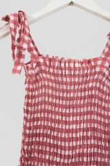 Rosa Ribbon Top in Strawberry Pink Gingham