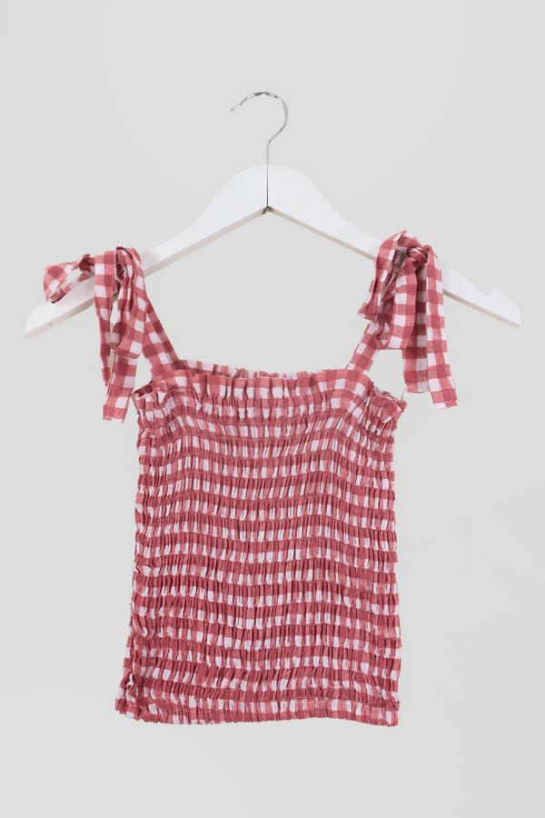 Rosa Ribbon Top in Strawberry Pink Gingham