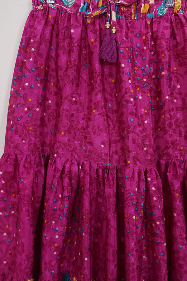 Rosie Midi Skirt - Smoothie Pink Floral - Vintage Indian Sari - Free Size by All About Audrey