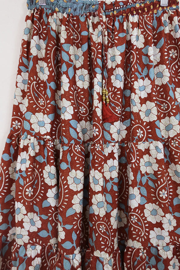 Rosie Midi Skirt - Burgundy & Pearl Floral - Vintage Indian Sari - Free Size by All About Audrey