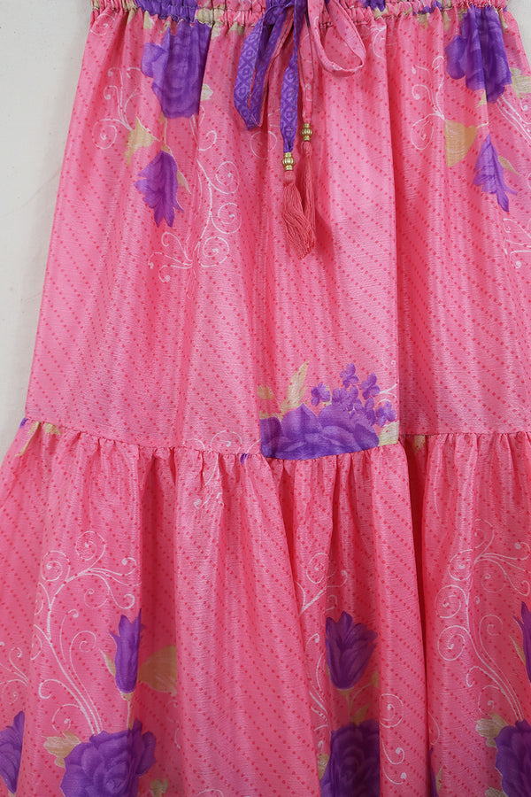 Rosie Midi Skirt - Sweet Pea & Purple Floral - Vintage Indian Sari - Free Size by All About Audrey