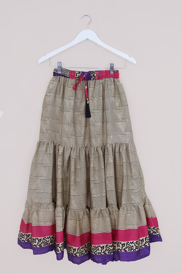 Rosie Midi Skirt - Chevrons in the Sand - Vintage Indian Sari - Free Size by All About Audrey