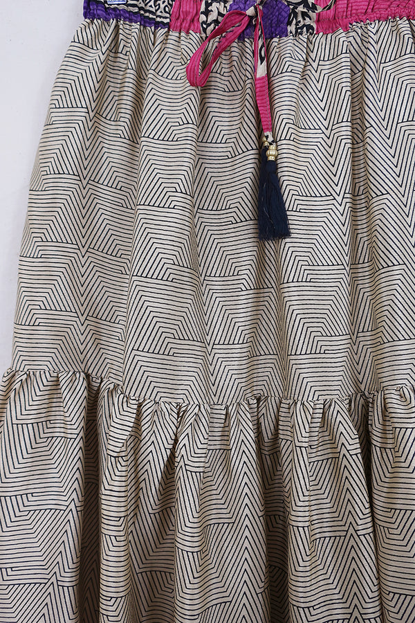 Rosie Midi Skirt - Chevrons in the Sand - Vintage Indian Sari - Free Size by All About Audrey