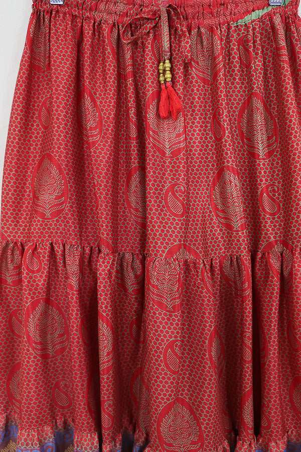 Rosie Midi Skirt - Dragon Scale Red - Vintage Indian Sari - Free Size by All About Audrey