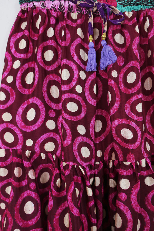 Rosie Midi Skirt - Plum Jam Polka Dots - Vintage Indian Sari - Free Size by All About Audrey