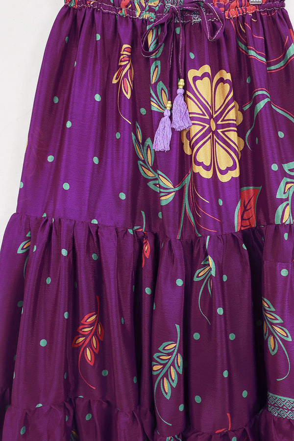 Rosie Midi Skirt - Gemstone Purple Floral - Vintage Indian Sari - Free Size by All About Audrey