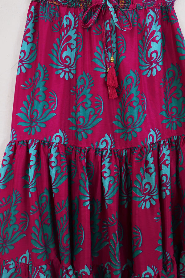 Rosie Midi Skirt - Fuchsia Petal Paisley  - Vintage Indian Sari - Free Size by All About Audrey