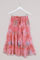 Rosie Midi Skirt - Rose Petal Pink - Vintage Indian Sari - Free Size by All About Audrey