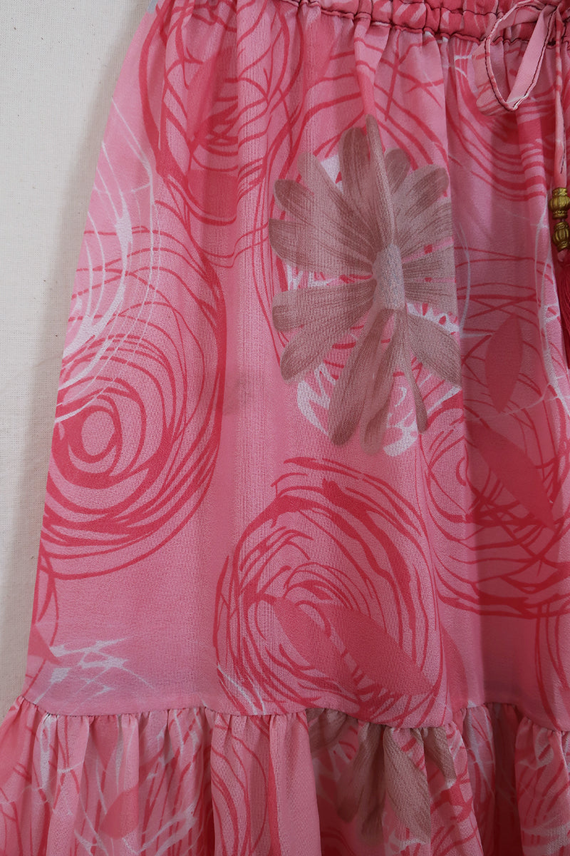 Rosie Midi Skirt - Rose Petal Pink - Vintage Indian Sari - Free Size