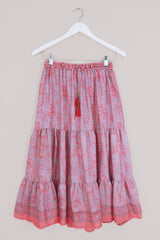 Rosie Midi Skirt - Sweet Pink & Lavender - Vintage Indian Sari - Free Size All About Audrey