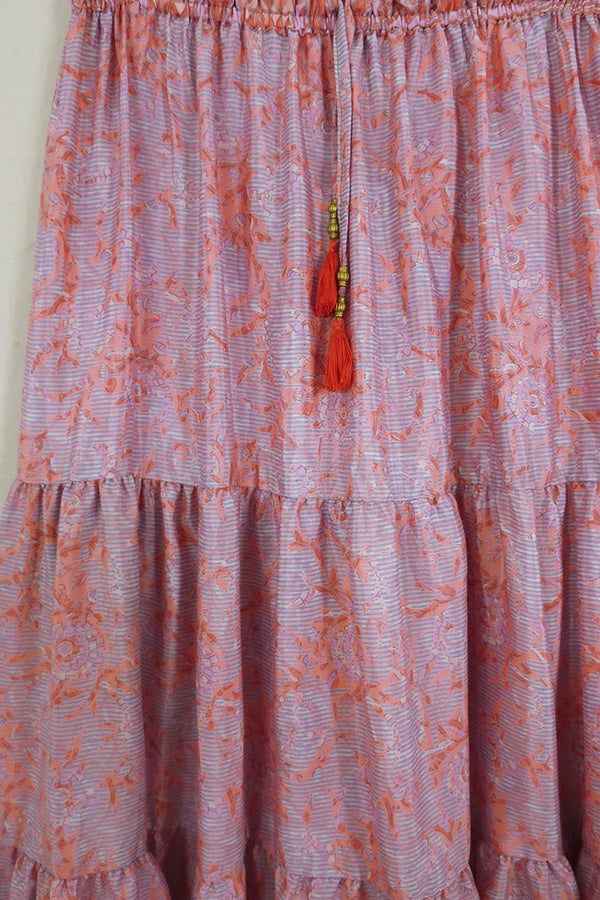 Rosie Midi Skirt - Sweet Pink & Lavender - Vintage Indian Sari - Free Size All About Audrey