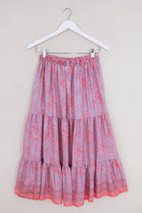 Rosie Midi Skirt - Sweet Pink & Lavender - Vintage Indian Sari - Free Size All About Audrey