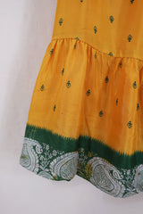 Rosie Midi Skirt - Solar Yellow & Emerald Green - Vintage Indian Sari - Free Size by All About Audrey