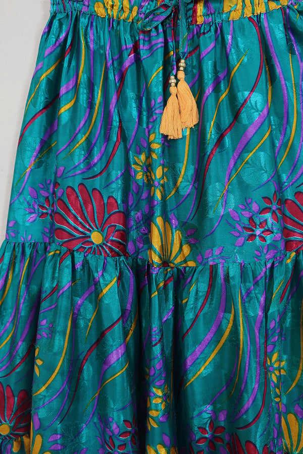 Rosie Midi Skirt - Sapphire of the Sea - Vintage Indian Sari - Free Size by All About Audrey