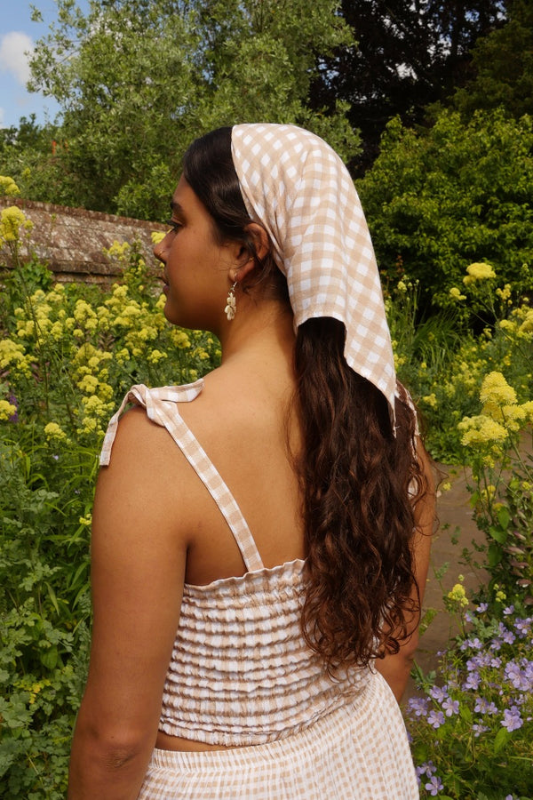 Sally Bandana in Biscuit Brown Gingham by All About Audrey