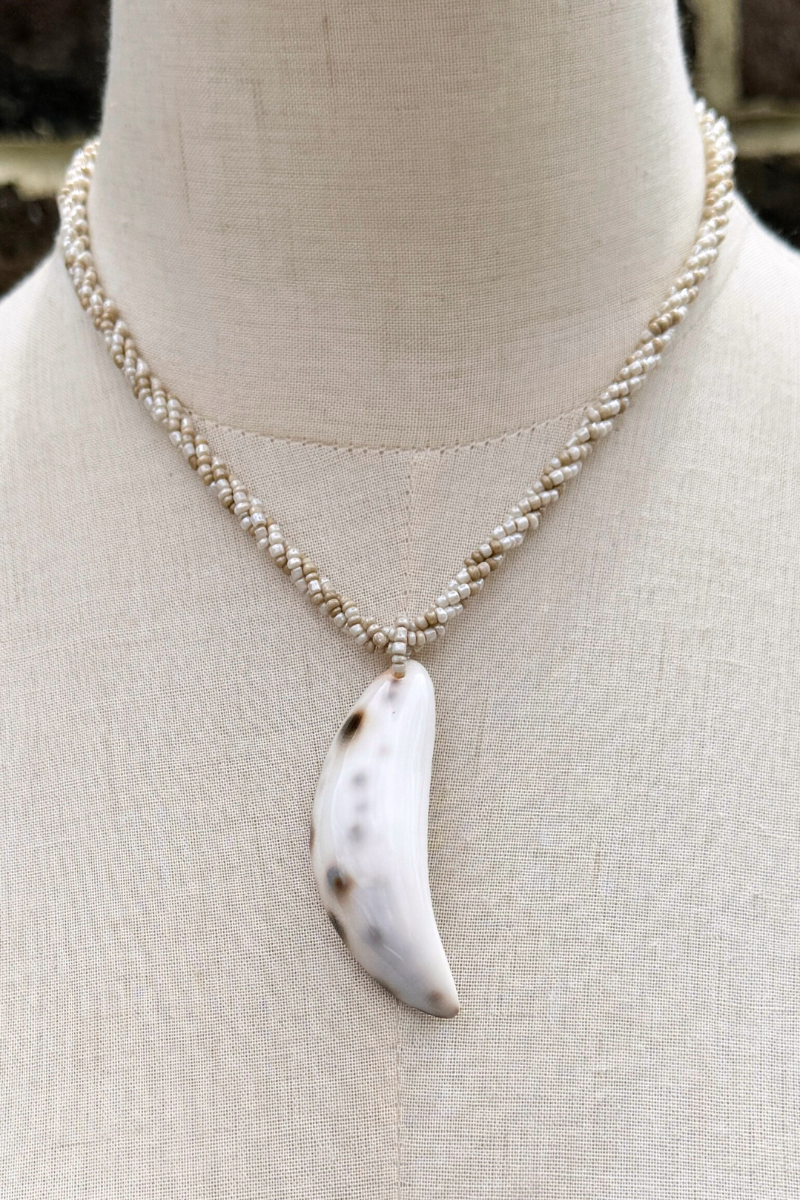 Spotted Cowrie Shell Beaded Braid Necklace by All About Audrey