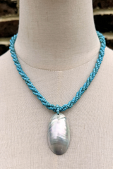 Snowdrop Shell Beaded Braid Necklace in Turquoise by All About Audrey