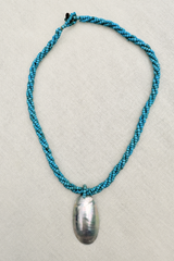 Snowdrop Shell Beaded Braid Necklace in Turquoise by All About Audrey