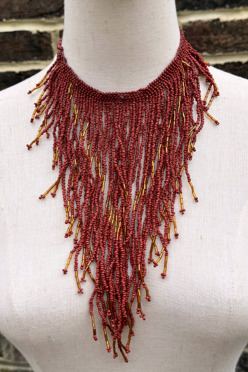 Brick Red Waterfall Beaded Necklace by All About Audrey