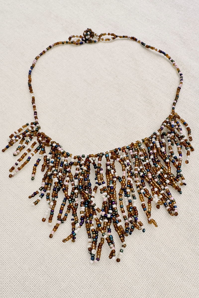 Gilded Bronze Fringe Beaded Necklace by All About Audrey